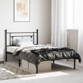 Estructura de cama con cabecero metal negro 107x203 cm de , Camas y somieres - Ref: Foro24-374335, Precio: 68,99 €, Descuento: %