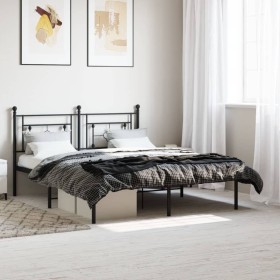 Bed frame with black metal headboard 160x200 cm by , Beds and slatted bases - Ref: Foro24-374342, Price: 98,99 €, Discount: %