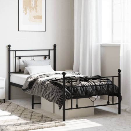 Bed frame with headboard and black metal footboard 90x190 cm by , Beds and slatted bases - Ref: Foro24-374349, Price: 74,16 €...