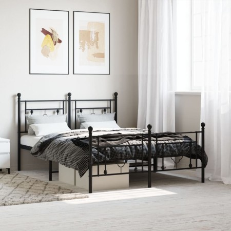 Estructura de cama cabecero y estribo metal negro 135x190 cm de , Camas y somieres - Ref: Foro24-374356, Precio: 116,66 €, De...