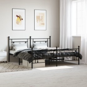 Black metal headboard and footboard bed frame 180x200 cm by , Beds and slatted bases - Ref: Foro24-374361, Price: 120,99 €, D...