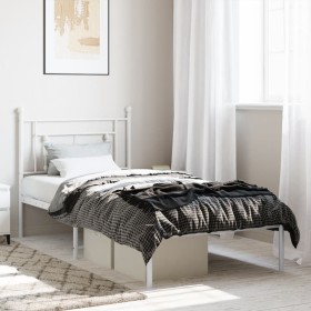 Metal bed frame with white headboard 90x190 cm by , Beds and slatted bases - Ref: Foro24-374380, Price: 64,05 €, Discount: %