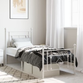 Metal bed frame with headboard and footboard white 75x190 cm by , Beds and slatted bases - Ref: Foro24-374396, Price: 69,99 €...