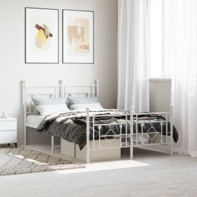 Metal bed frame with headboard and white footboard 120x200 cm by , Beds and slatted bases - Ref: Foro24-374404, Price: 107,99...