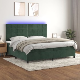 Box spring bed with mattress and LED dark green velvet 200x200cm by , Beds and slatted bases - Ref: Foro24-3136146, Price: 72...