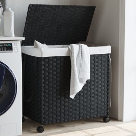 Dirty clothes basket with wheels black rattan 60x35x60.5 cm by , Laundry baskets - Ref: Foro24-372042, Price: 77,83 €, Discou...