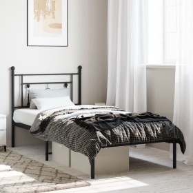 Bed frame with black metal headboard 90x190 cm by , Beds and slatted bases - Ref: Foro24-374331, Price: 64,78 €, Discount: %