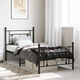 Bed frame with headboard and black metal footboard 90x200 cm by , Beds and slatted bases - Ref: Foro24-374350, Price: 75,66 €...