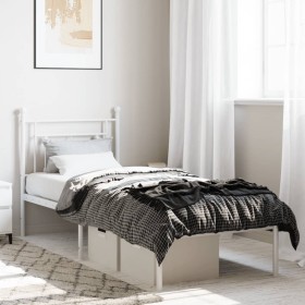 Metal bed frame with white headboard 75x190 cm by , Beds and slatted bases - Ref: Foro24-374378, Price: 61,56 €, Discount: %