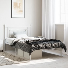 Estructura de cama de metal con cabecero blanco 107x203 cm de , Camas y somieres - Ref: Foro24-374384, Precio: 68,99 €, Descu...