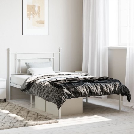 Metal bed frame with white headboard 107x203 cm by , Beds and slatted bases - Ref: Foro24-374384, Price: 71,70 €, Discount: %