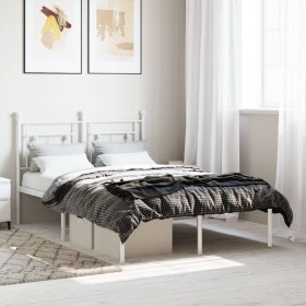 Metal bed frame with white headboard 120x200 cm by , Beds and slatted bases - Ref: Foro24-374386, Price: 91,99 €, Discount: %