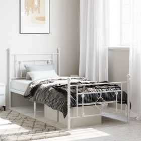 Metal bed frame with headboard and footboard white 90x200 cm by , Beds and slatted bases - Ref: Foro24-374399, Price: 77,97 €...