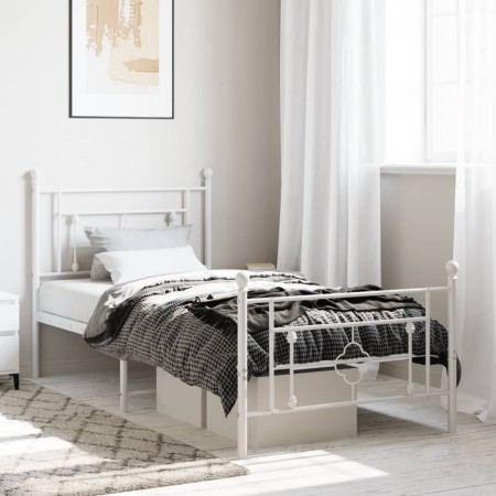 Estructura cama metal cabecero y estribo blanca 100x190 cm de , Camas y somieres - Ref: Foro24-374400, Precio: 76,74 €, Descu...