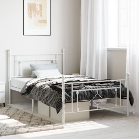 Metal bed frame with headboard and footboard white 107x203 cm by , Beds and slatted bases - Ref: Foro24-374402, Price: 82,13 ...