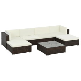 7-teiliges Gartenmöbel-Set und braune synthetische Rattankissen von vidaXL, Gartensets - Ref: Foro24-44597, Preis: 553,99 €, ...