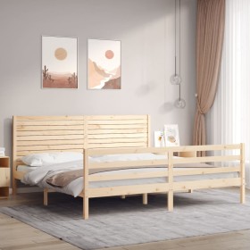 Double bed frame with solid wood headboard by , Beds and slatted bases - Ref: Foro24-3195041, Price: 201,03 €, Discount: %