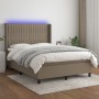 Box spring bed with mattress and LED lights taupe gray fabric 140x200 cm by , Beds and slatted bases - Ref: Foro24-3138481, P...