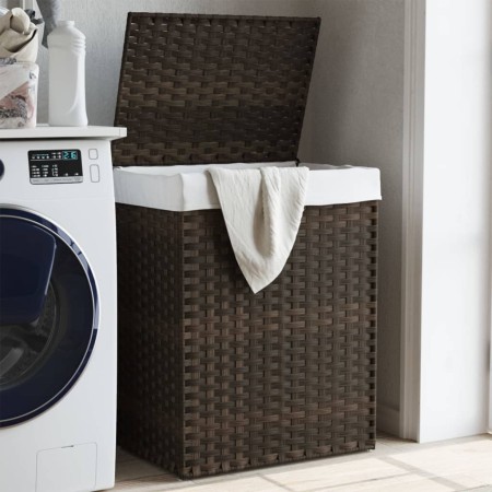 Laundry basket with lid dark brown rattan 46x33x60 cm by , Laundry baskets - Ref: Foro24-372030, Price: 61,36 €, Discount: %