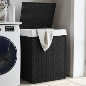 Laundry basket with lid black synthetic rattan 46x33x60 cm by , Laundry baskets - Ref: Foro24-372032, Price: 63,99 €, Discoun...