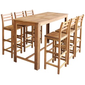 7-piece solid acacia wood bar table and chairs set by vidaXL, Furniture sets for kitchens and dining rooms - Ref: Foro24-2466...