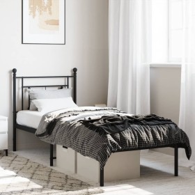 Bed frame with black metal headboard 75x190 cm by , Beds and slatted bases - Ref: Foro24-374329, Price: 64,99 €, Discount: %