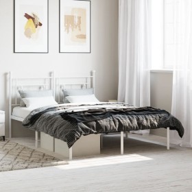 Estructura de cama de metal con cabecero blanca 140x190 cm de , Camas y somieres - Ref: Foro24-374388, Precio: 91,99 €, Descu...