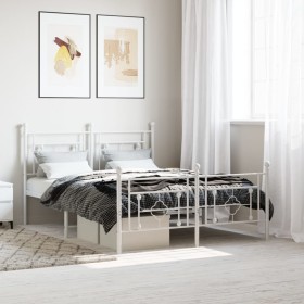 Metal bed frame with headboard and white footboard 135x190 cm by , Beds and slatted bases - Ref: Foro24-374405, Price: 107,99...