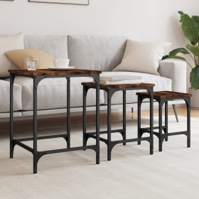 Stackable coffee tables 3 pieces engineered wood smoke oak by , Coffee table - Ref: Foro24-838930, Price: 38,99 €, Discount: %