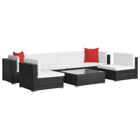 Set muebles de jardín 7 piezas y cojines ratán sintético negro de vidaXL, Conjuntos de jardín - Ref: Foro24-44599, Precio: 61...