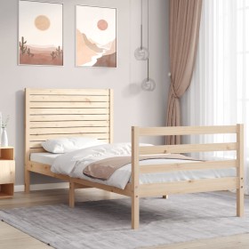 Single bed frame with solid wood headboard by , Beds and slatted bases - Ref: Foro24-3194986, Price: 113,99 €, Discount: %