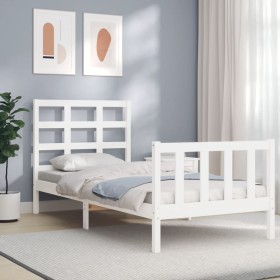 Estructura de cama individual con cabecero madera maciza blanco de , Camas y somieres - Ref: Foro24-3192062, Precio: 111,99 €...