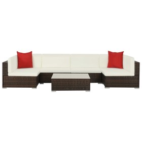 Set muebles de jardín 7 piezas y cojines ratán sintético marrón de vidaXL, Conjuntos de jardín - Ref: Foro24-44600, Precio: 5...