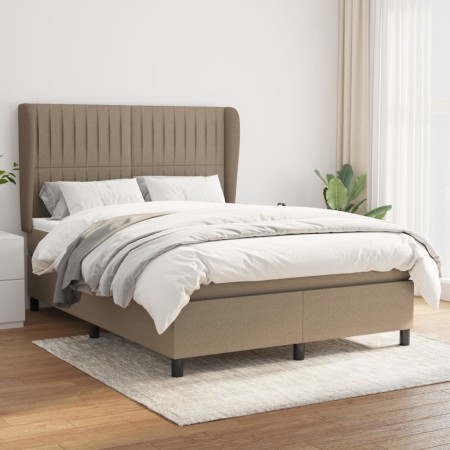 Box spring bed with taupe gray fabric mattress 140x190 cm by , Beds and slatted bases - Ref: Foro24-3128121, Price: 554,64 €,...