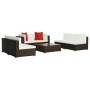 Set muebles de jardín 7 piezas y cojines ratán sintético marrón de vidaXL, Conjuntos de jardín - Ref: Foro24-44600, Precio: 5...