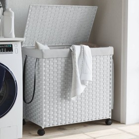 Laundry hamper with white rattan wheels 60x35x60.5 cm by , Laundry baskets - Ref: Foro24-372043, Price: 78,84 €, Discount: %