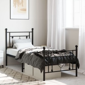 Bed frame with headboard and black metal footboard 75x190 cm by , Beds and slatted bases - Ref: Foro24-374347, Price: 69,99 €...