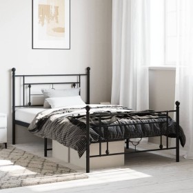 Bed frame with headboard and black metal footboard 107x203cm by , Beds and slatted bases - Ref: Foro24-374353, Price: 81,80 €...