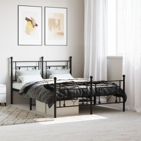 Black metal headboard and footboard bed frame 140x200 cm by , Beds and slatted bases - Ref: Foro24-374358, Price: 114,89 €, D...