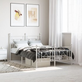 Metal bed frame with headboard and white footboard 120x190 cm by , Beds and slatted bases - Ref: Foro24-374403, Price: 110,10...