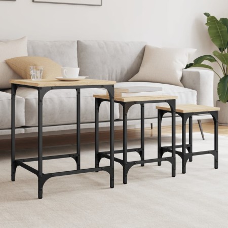 Stackable coffee tables set of 3, engineered wood, Sonoma oak. by , Coffee table - Ref: Foro24-838929, Price: 34,80 €, Discou...