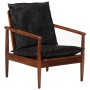 Solid acacia wood armchair with genuine black leather by , Armchairs - Ref: Foro24-340922, Price: 199,42 €, Discount: %