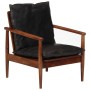 Solid acacia wood armchair with genuine black leather by , Armchairs - Ref: Foro24-340922, Price: 199,42 €, Discount: %