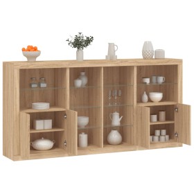 Sideboard with LED lights Sonoma oak 202x37x100 cm by , Sideboards - Ref: Foro24-3209186, Price: 271,91 €, Discount: %