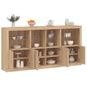 Sideboard with LED lights Sonoma oak 202x37x100 cm by , Sideboards - Ref: Foro24-3209158, Price: 291,31 €, Discount: %