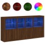 Sideboard with LED lights brown oak 202x37x100 cm by , Sideboards - Ref: Foro24-3209162, Price: 295,78 €, Discount: %