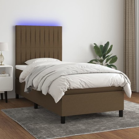 Boxspringbett-Matratze und LED-Leuchten aus dunkelbraunem Stoff, 80 x 200 cm von , Betten und Lattenroste - Ref: Foro24-31349...