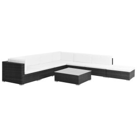 Set muebles de jardín 8 piezas y cojines ratán sintético negro de vidaXL, Conjuntos de jardín - Ref: Foro24-44608, Precio: 58...