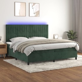 Cama box spring colchón y LED terciopelo verde oscuro 200x200cm de , Camas y somieres - Ref: Foro24-3136266, Precio: 691,99 €...