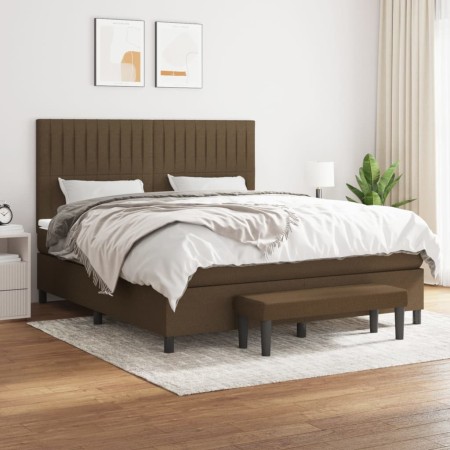 Cama box spring con colchón tela marrón oscuro 160x200 cm de , Camas y somieres - Ref: Foro24-3136768, Precio: 613,08 €, Desc...